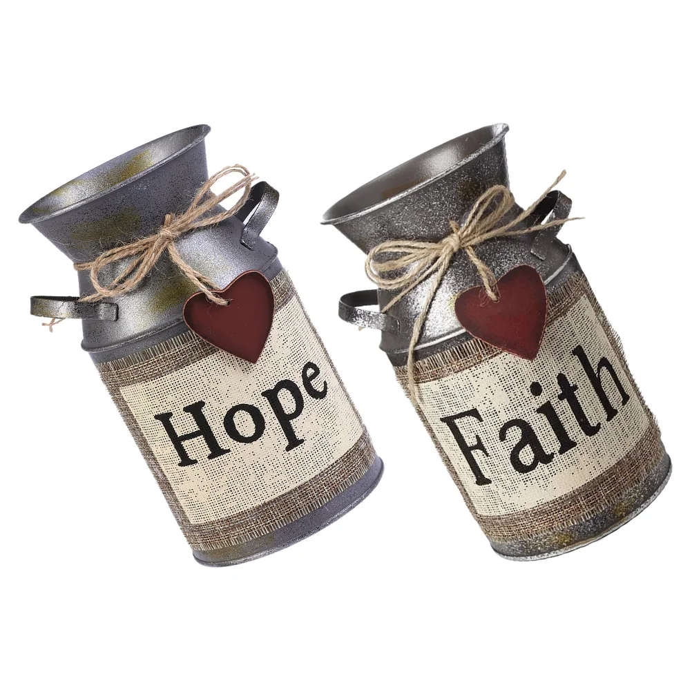 

2pcs Retro Iron Flower Bucket Vases Blue Empty Pot for Home Office Garden Balcony Decoration Arrangement Container