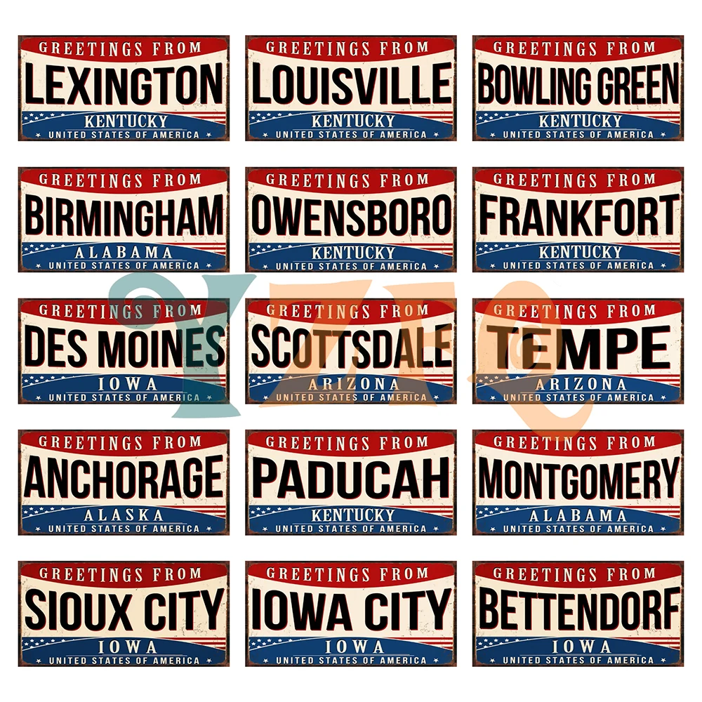 

Greetings From America IOWA ARIZONA KENTUCKY City Metal Sign Tin Plate Vintage Plaque Shop Home Decor Gift 6x12 Inch KL-0531B