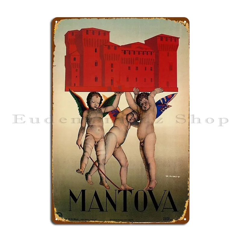 Vintage 1920s Italian Travel Poster Mantova Angels Metal Sign Garage Character Cinema Designing Wall Decor Tin Sign Poster