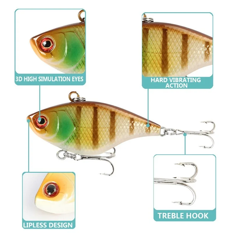 1PCS Hard VIB Lures Fishing Bait Treble Hooks Sinking Crankbait Wobber Fishing Tackle 4.6g 4cm