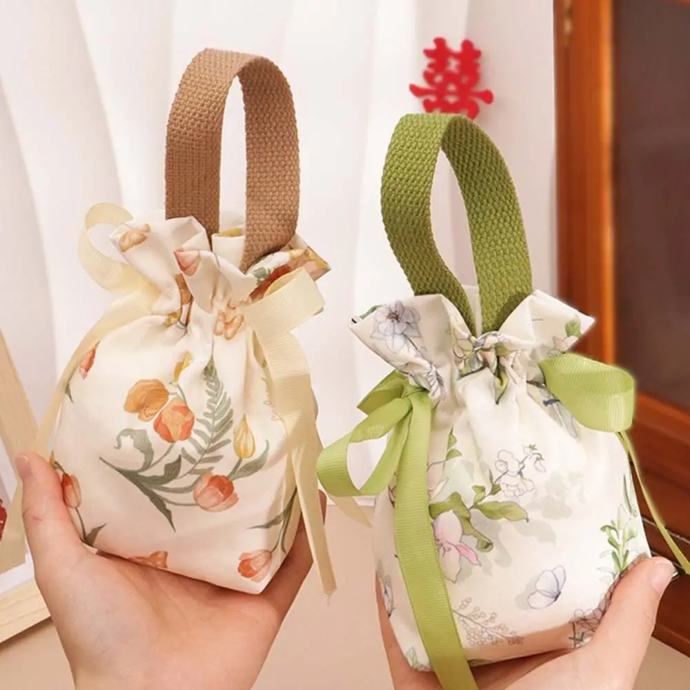 Bolsa con cordón de lona para pájaros, bolsa de muñeca con flores pequeñas de gran capacidad, bolsa de almacenamiento, bolsa de embalaje de joyería, bolsa de azúcar festiva