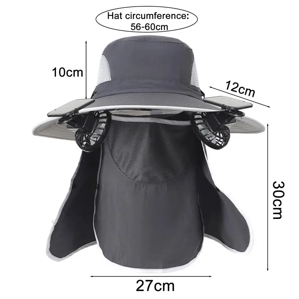 

Wide Brim Sun Hat With 2 Solar Fan UV Protection Bucket Hat With Neck Flap And Face Guard 3 Speed Hat For Fishing Camping Beach