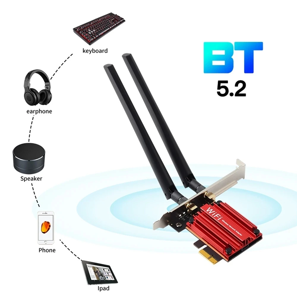 1800Mbps Wifi 6 PCI Express Wireless Adapter Bluetooth 5.2 MT7921 Dual Band 802.11AX/AC Network Card Windows 10 11 For Desktop