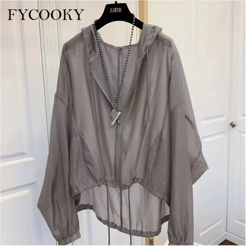 New 2025 Women Jackets Summer Sun-proof Zipper Coats Thin Loose See Outerwear Woman