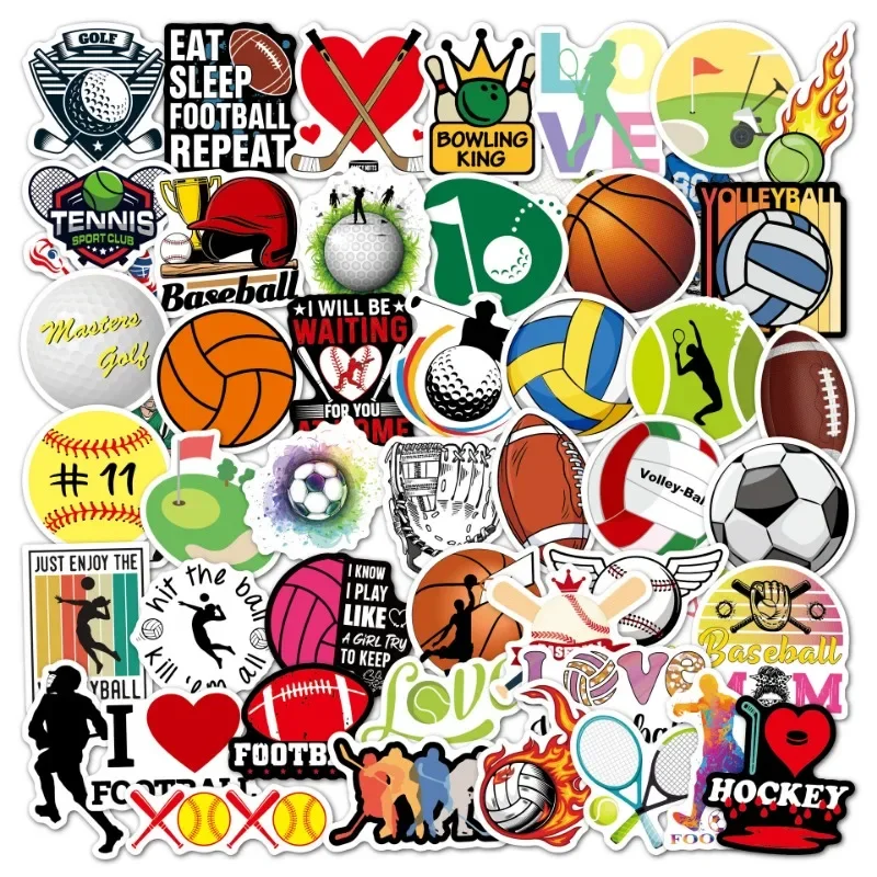 50pcs cartoon graffiti basketball football football sports decorated water cup baseball sticker Laptop Decoration Accessories