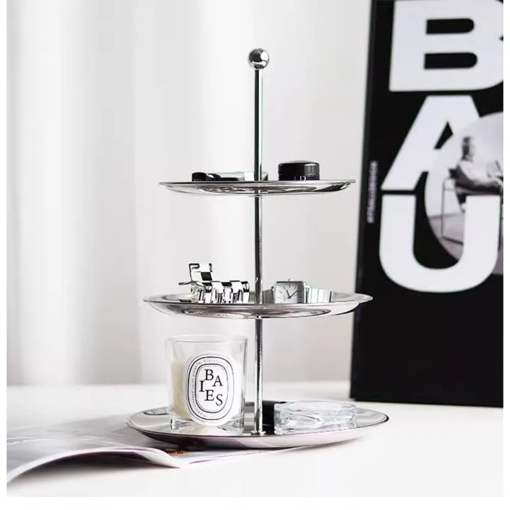 Nordisches Mehrstöckiges Edelstahl-Regal Snack- und Obstteller Desktop-Schlüsselaufbewahrungstablett Restaurant-Tablett Wohnzimmer-Präsentationsregal Deko – Detail 3