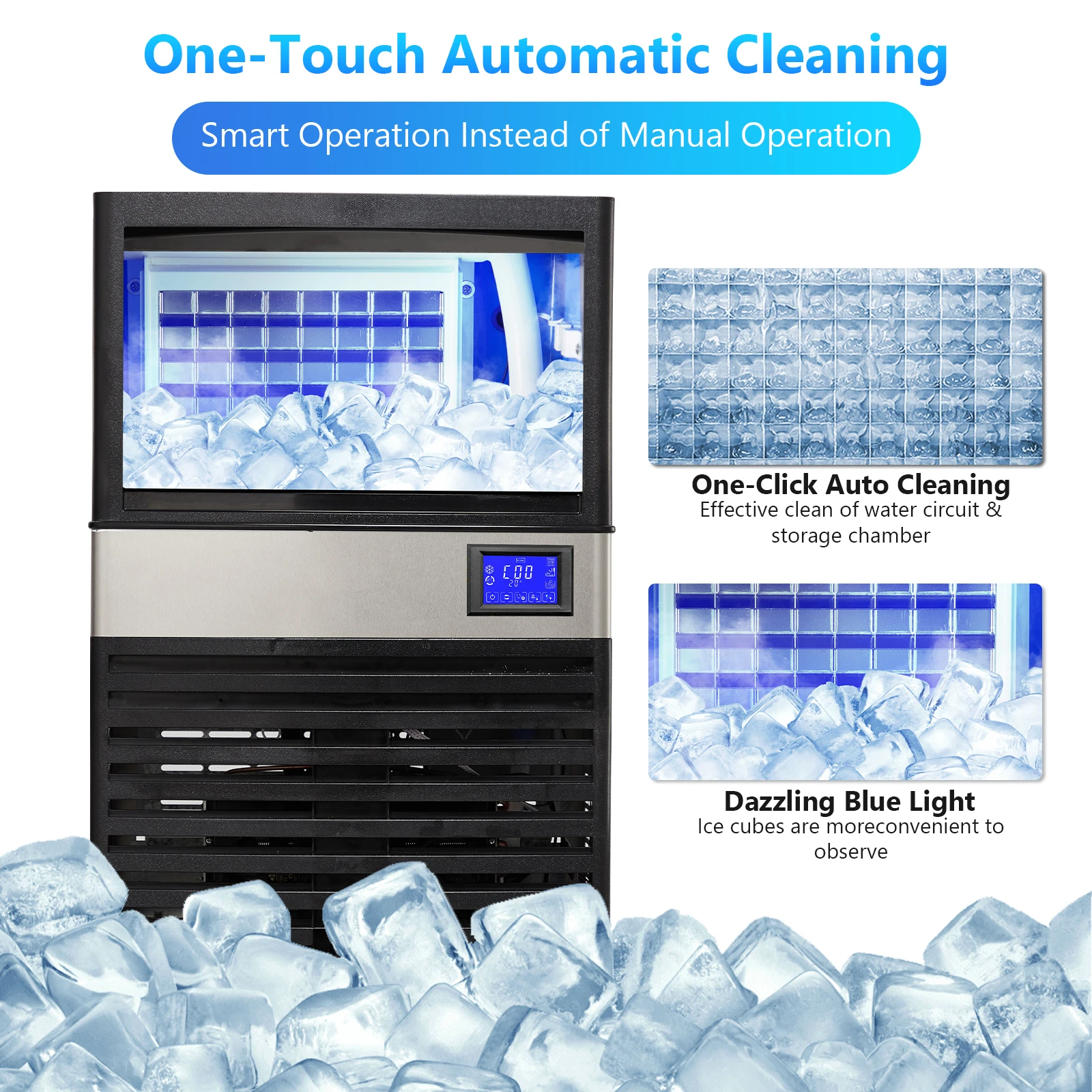 Máquina para hacer hielo comercial, 110 libras/24 horas con contenedor de 27 libras y filtro de agua, acero inoxidable, funcionamiento automático, máquina de hielo debajo del mostrador