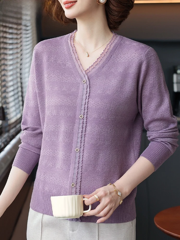 

Стильный вязаный базовый топ для женщин среднего возраста: осенняя модная одежда, антивозрастная женская одежда, весенне-осенняя футболка в корейском стиле