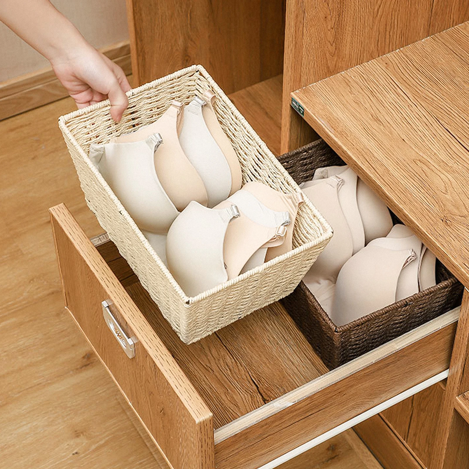 

Woven Storage Basket Paper String Materials Bedroom Hotel Decorative Simple Natural Beauty Desktop ganizer Toys Holder