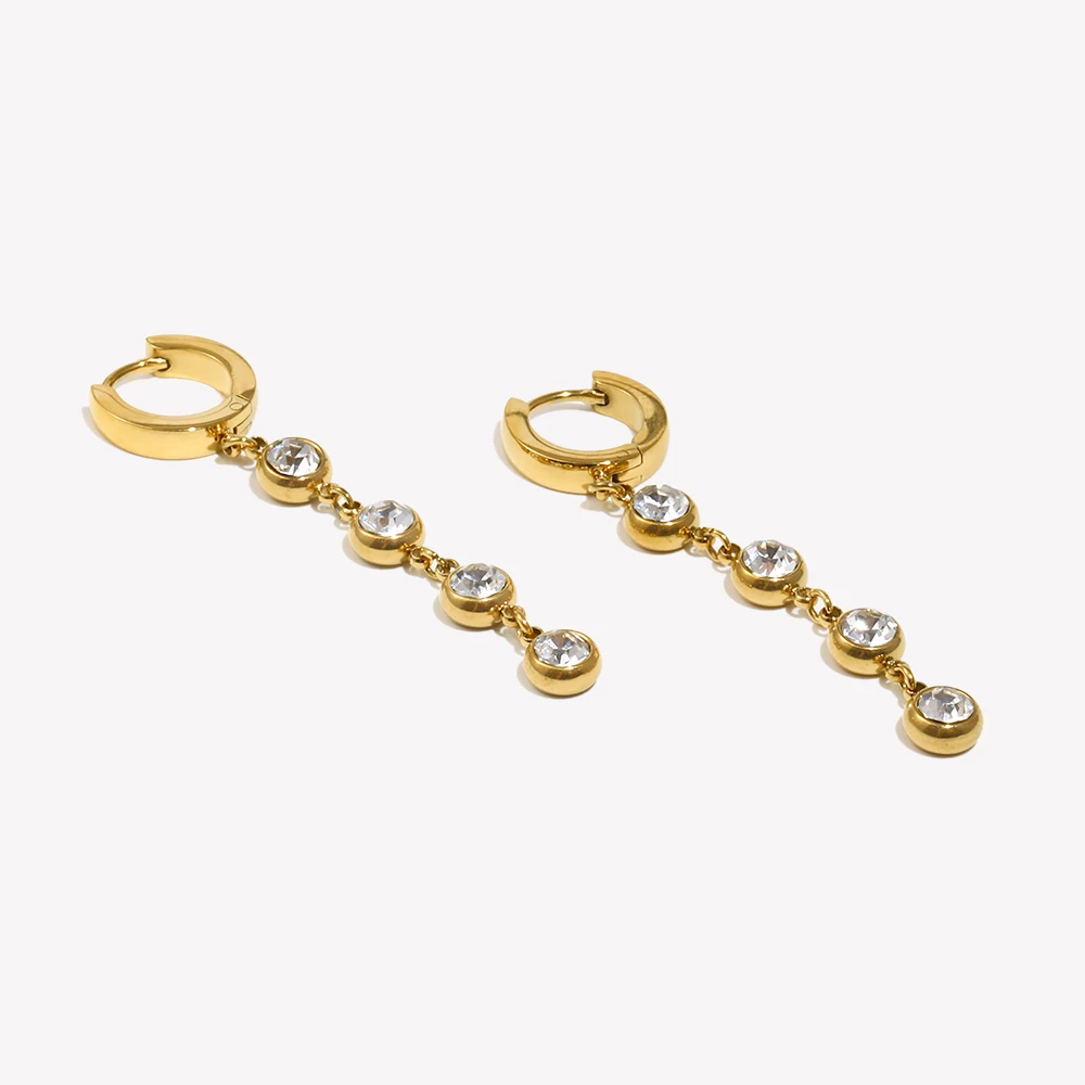 E. B. حسناء هندسية مستديرة واضحة الزركون قلادة هوب أقراط PVD مطلي الفولاذ المقاوم للصدأ الأزياء والمجوهرات والاكسسوارات #6