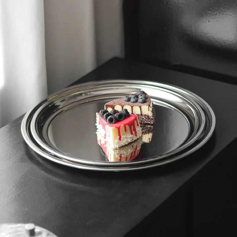 

Stainless Steel Food Plates Kitchen Beautiful Cake Display Plate Restaurant Fruit Luxury Serving Trays Coffee Table Snack Tray