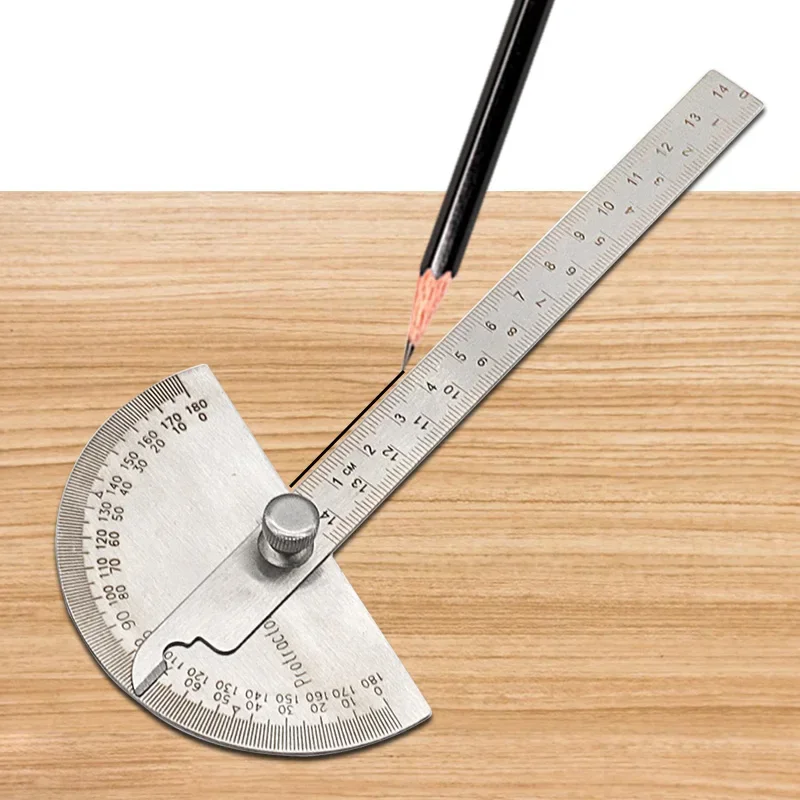 1Piece 180 Degree Adjustable Protractor Stainless Steel Angle Gauge 0-100mm/140mm/150mm Round Head Caliper Measuring Ruler