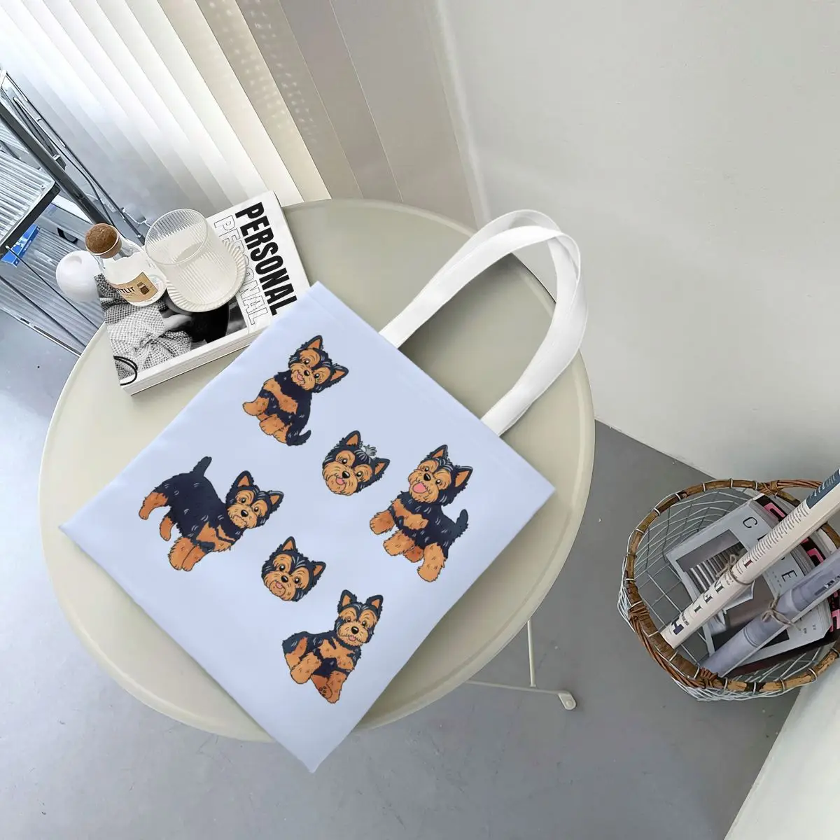 Cute Yorkshire Terrier Dog Shopping Bags Women Canvas The Tote Bag Reusable Girls Shoulder Tote Travel Handbag