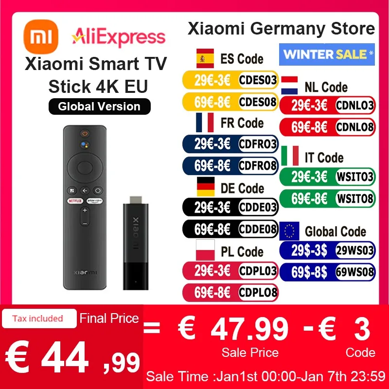 Global Version Xiaomi Mi TV Stick 4K Android 11 BT5.0 TV Dongle Portable Streaming Media Multi Language Google Assistant