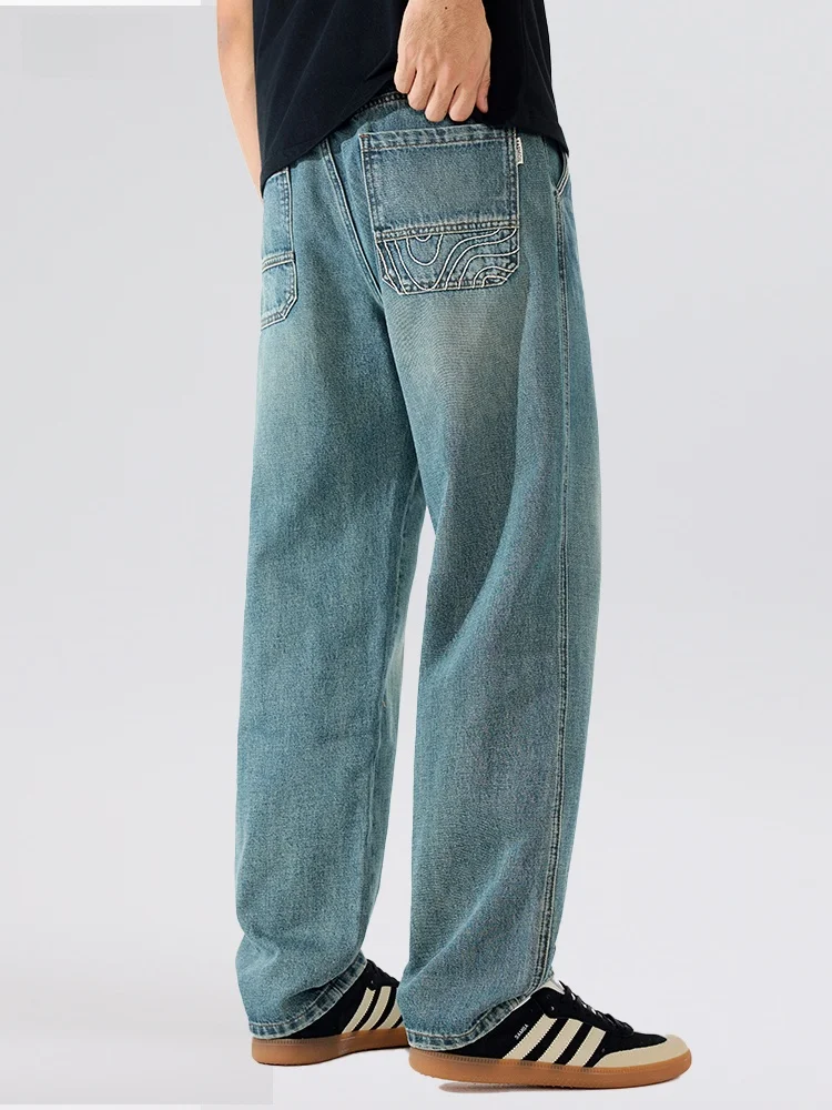 

Мужские джинсы в стиле ретро, летние, тонкие, прямые, свободные, в стиле High Street, трендовые, с широкими штанинами, из хлопка, эластичные...