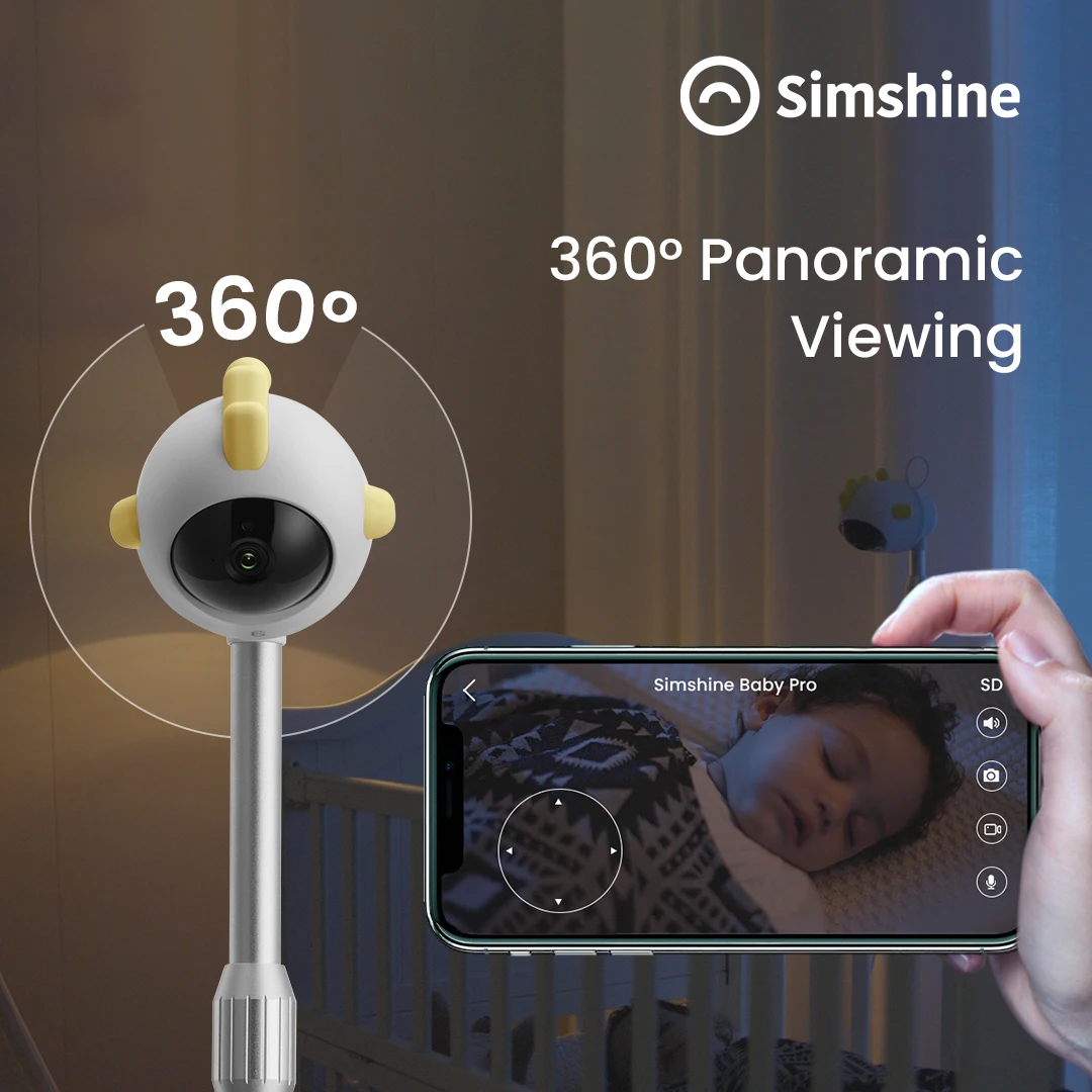 Baby Monitor With Camera Wifi Phone App Smart Detect Pan-Tile 360 Degreen Night Vision Simshine Baby Pro Nanny Cam