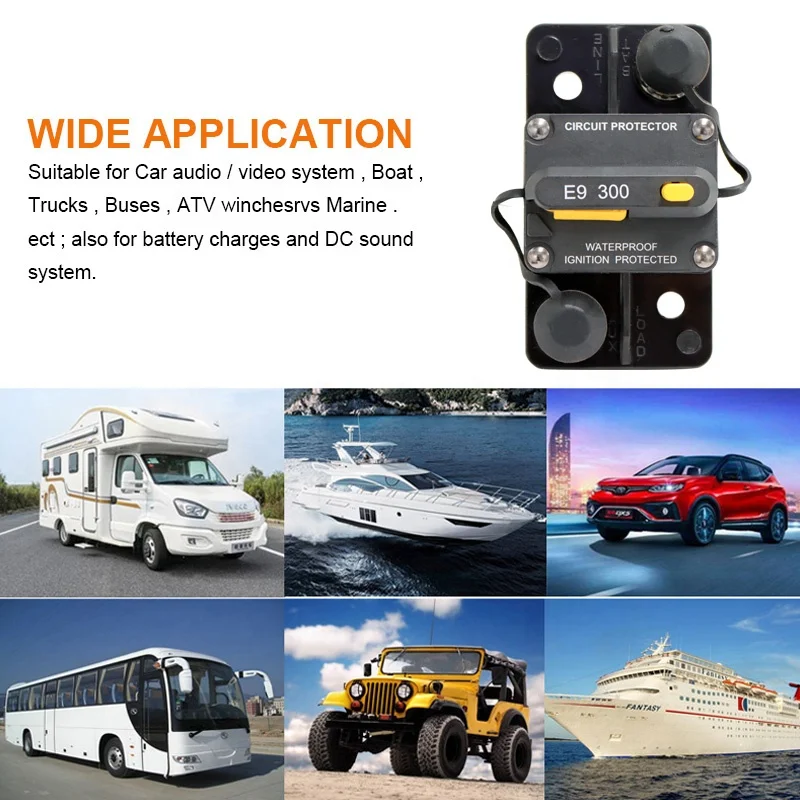 Pemutus Sirkuit Inverter Inline dengan Reset Manual untuk Audio Luar Ruangan RV ATV 50A 80A 100A 150A 200A 300A Relay