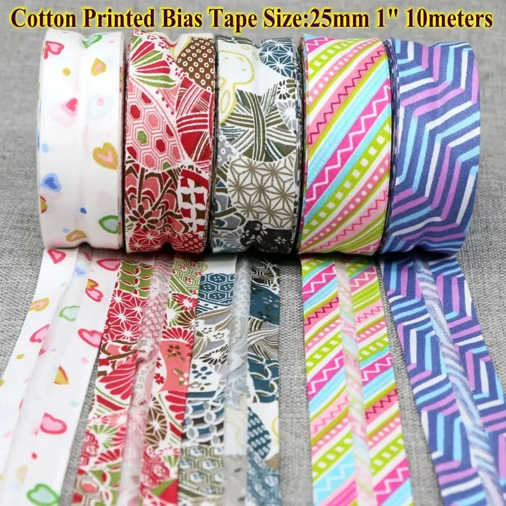 25 mm 100 % Baumwollband, eisenfrei, bedrucktes Schrägband, 10 m Rolle für DIY-Nähen, Heimtextilien, Bekleidung, Basteln – Detail 4