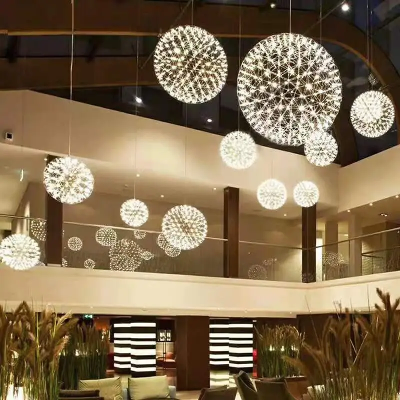 Sky-high Dandelion Sparkle Led Chandelier Ball-shaped Firework Shopping Mall Department Hotel Lobby Staircase Pendant Lamp