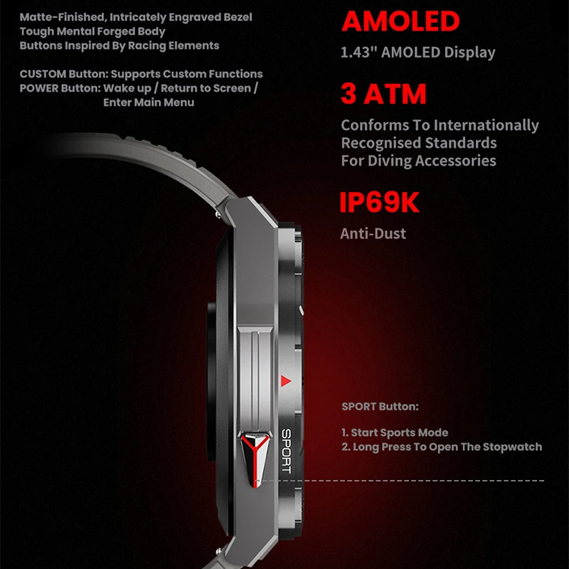 2025 New Dual-Band satellite GPS Smart Watch Men 1.43'' AMOLED Screen Compass Heart Rate BT Call IP69 Waterproof Swimming Watch