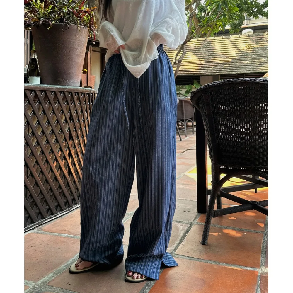 Comfortable Casual Pants Wide Leg Pants Fashionable Striped Mixed Color Korean Style Versatile Design Spring Summer New Arrival