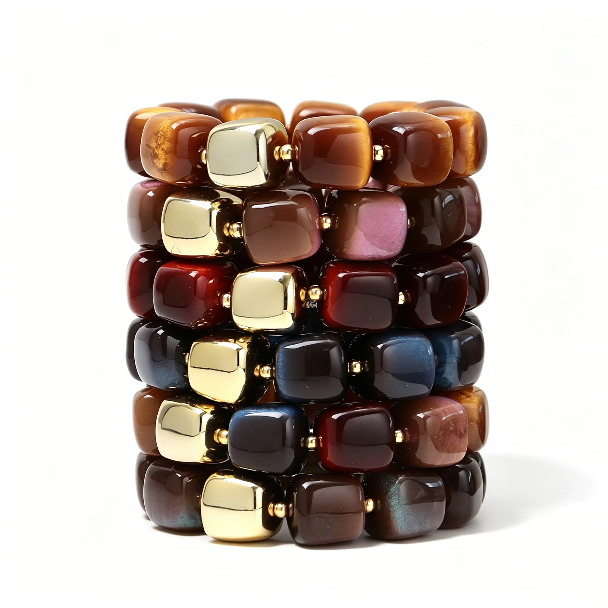 New Acrylic Tigers Eye Square Beads Elastic Bracelets Glitter Geometric Square Beaded Stackable Bangle Bracelet Fashion Jewelry