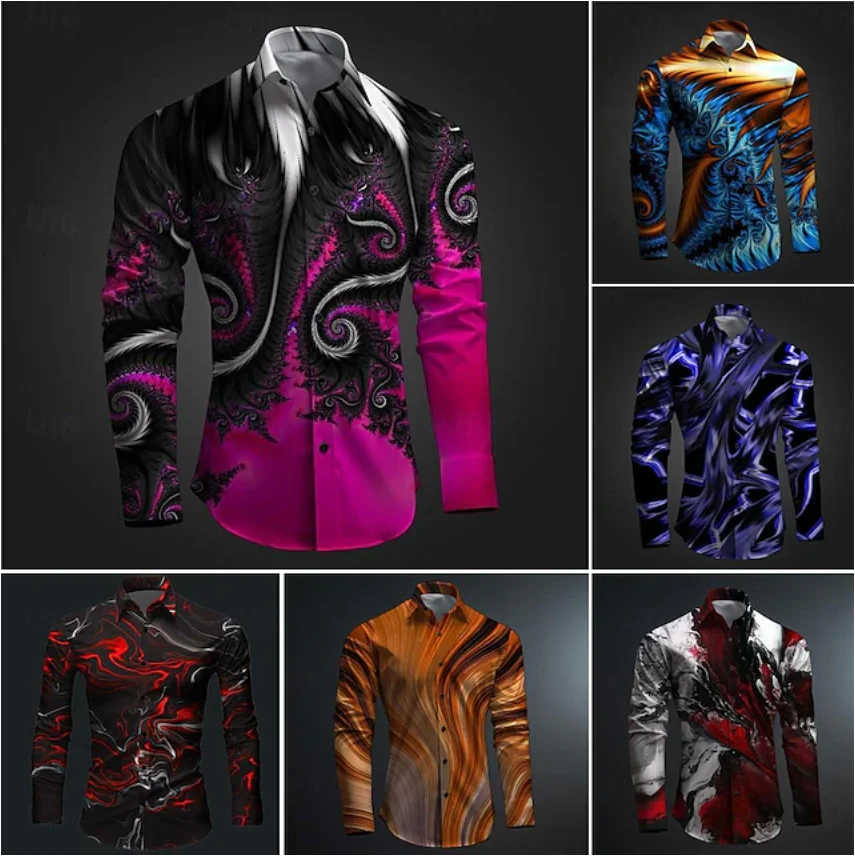 

Новинка 2024, мужская рубашка Subculture, Повседневная рубашка с 3D принтом, женская уличная рубашка с отложным воротником, Топ