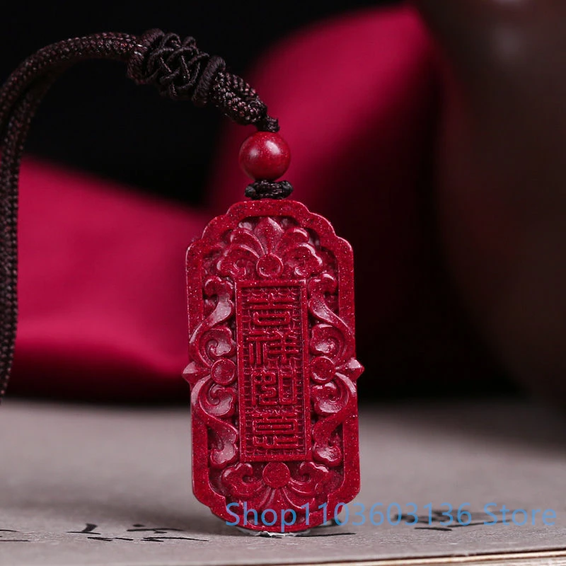 Cinnabar Pendant Buddhist Sanskrit scriptures Fortune Telling Pendant Men Necklace Handmade Fine Jewelry Women Religious Pendant