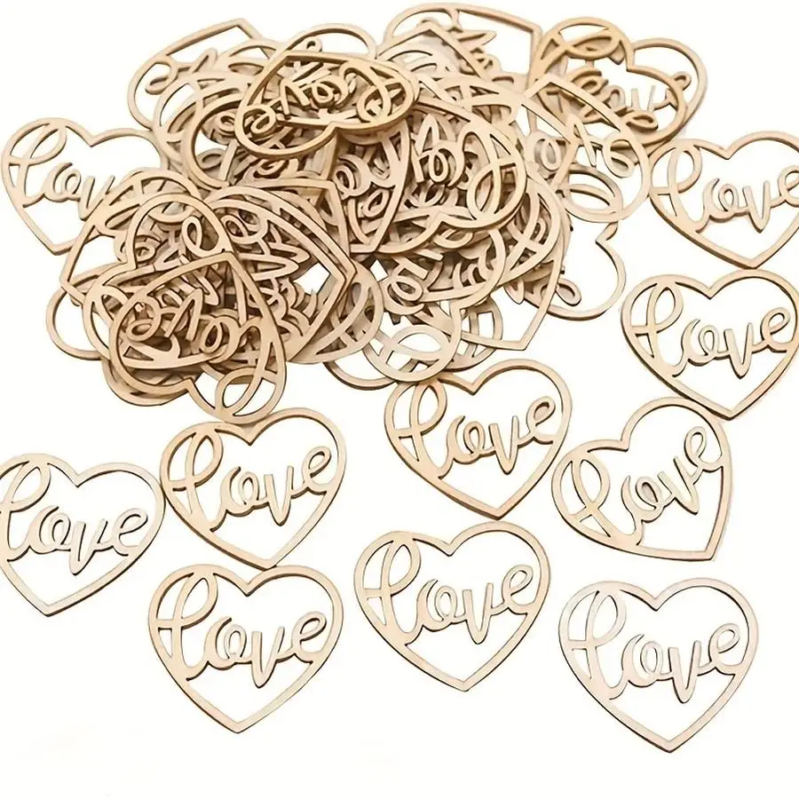 1/5/10/20/50/100pcs Artistic wooden stick sets made with love, multipurpose heart-shaped wooden stick crafts with graffiti, Vale