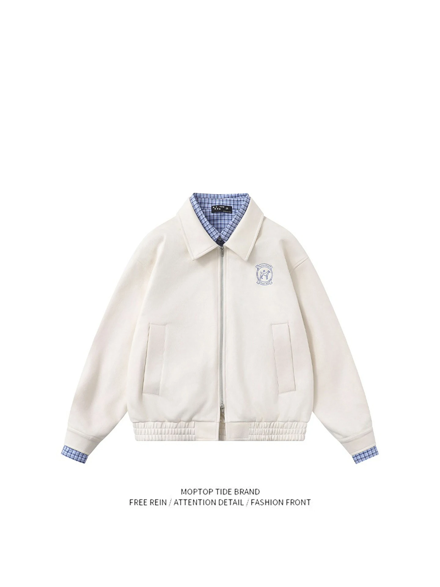 

Сине-белая клетчатая куртка-обманка в стиле колледж, весенне-осенний дизайн, корейский стиль, куртка для пар, молодежная мода