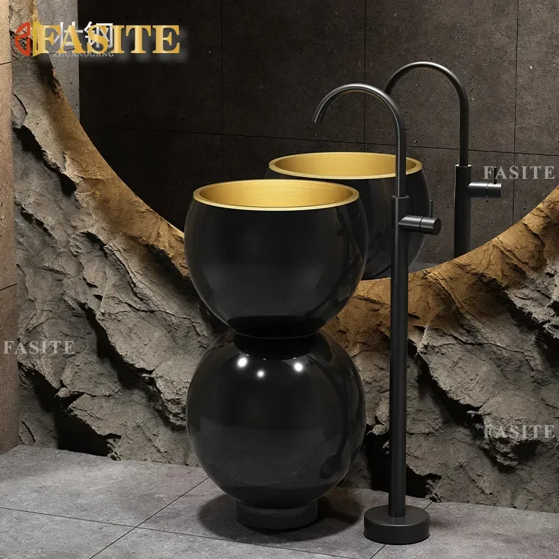 for Gourd Circular Column Type Washbasin Integrated Floor Standing Bathroom Sink Courtyard Outdoor Vertical Wash Basin