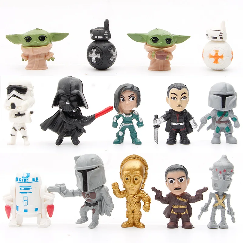 14pcs/set Darth Vader The Manda lorian DIN DJARIN Baby Yoda Skywalker R2-D2 C-3PO BB-8 Action Figure Movie Cartoon PVC Model