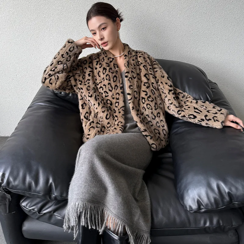 Manteau court en fourrure de vison pour femme, élégant, imprimé léopard, à la mode, polyvalent, nouvelle collection automne hiver, qualité supérieure