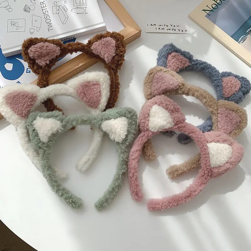 

Winter Korean Cute Cat Ear Plush Hairband Women Wash Colourful Hair Bundle Fashion Simple Cute Home Hair Accessories