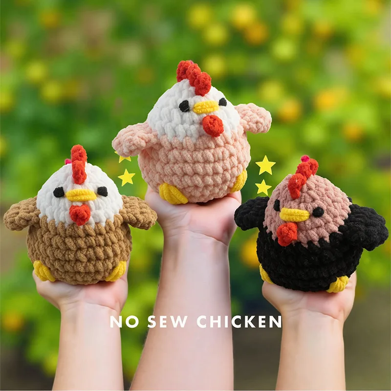 DIY Crochet Knitting Kit With Cotton Yarn Thread And Crochet Hooks For Beginner Chicken Making DIY Non-finished Materials Set
