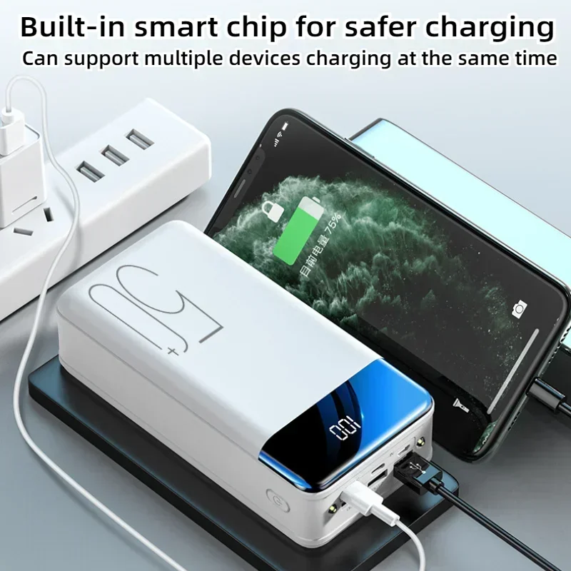 2024New 200000mAh Power Bank Portable Fast Charging 3 USB PoverBank External Battery Charger for Mobile Phones Tablet