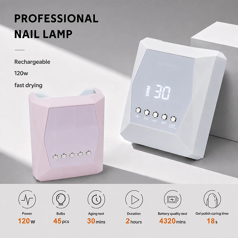 45 LED Bulbs 120W Wireless Nail Dryer, Portable Rechargeable UV LED Lamp for Professional Gel Nail Curing