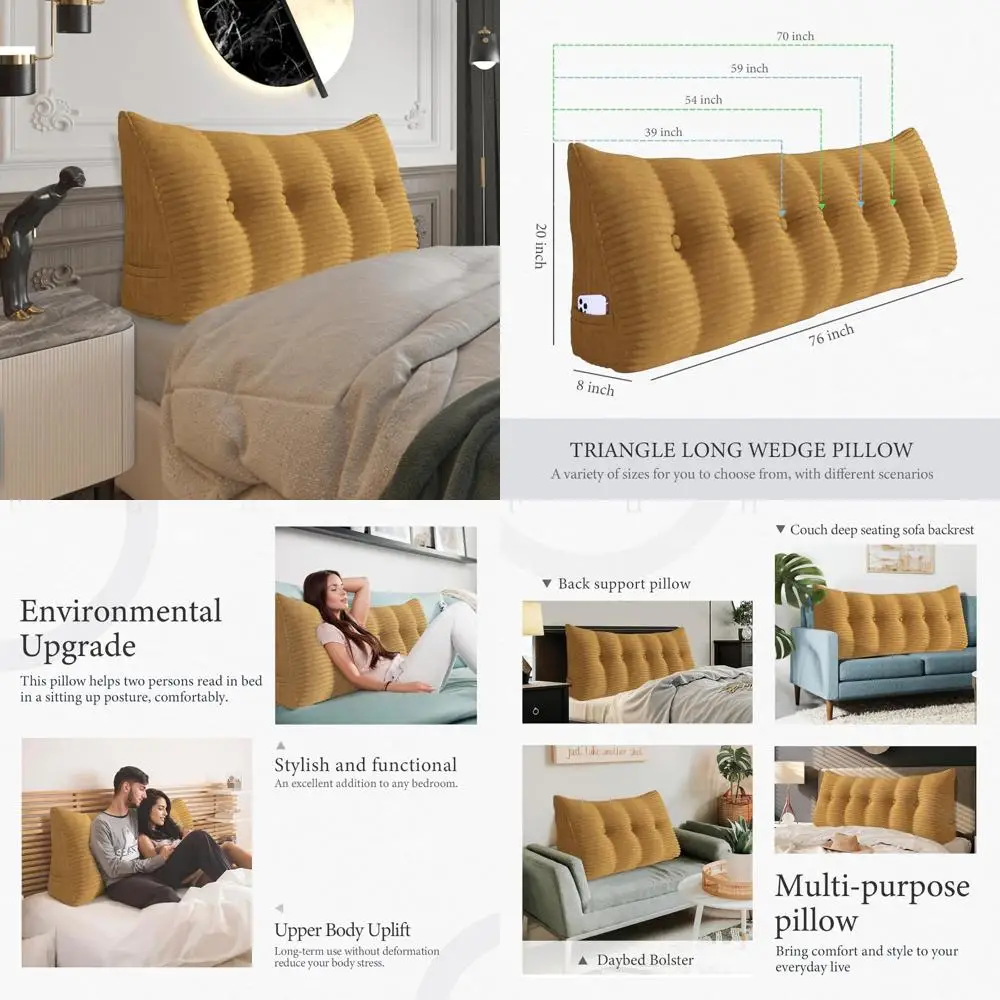

Большая треугольная подушка на танкетке для кровати - полностью мягкая, мягкая и прочная поддержка, мягкая подушка изголовья для повышенного комфорта
