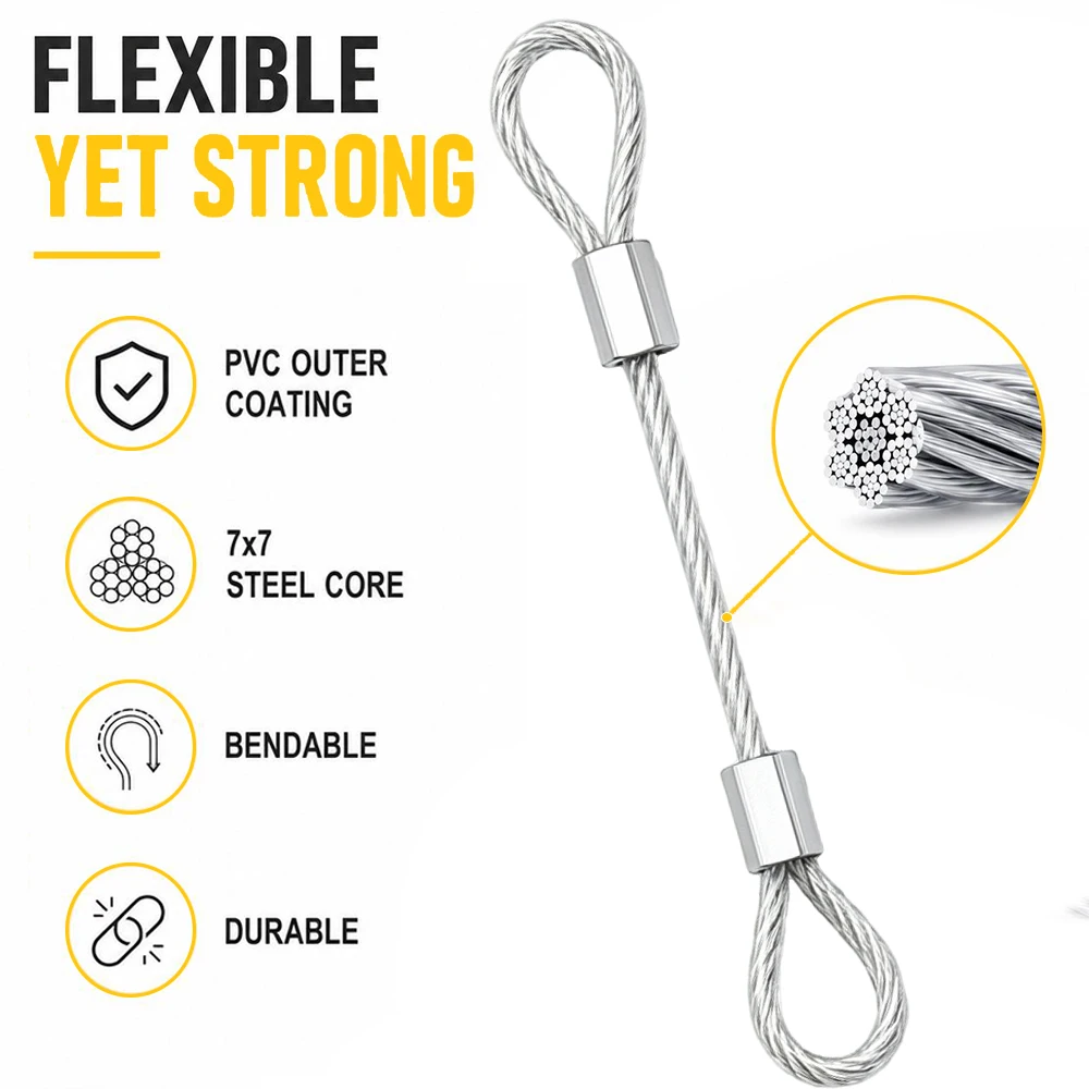 Multi Colored Two End Loop 1mm-2mm PVC Coated Stainless Steel Wire Rope Used for Hanging Chandeliers Signs Artworks and Plants