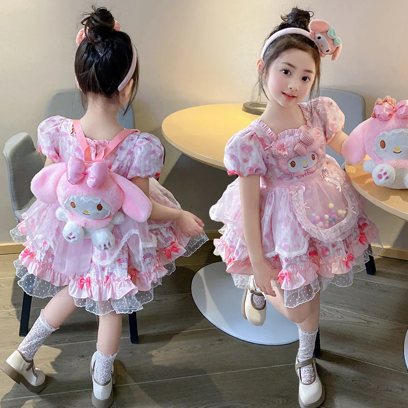 New Sanrio Cosplay Mymelody Lolita Princess Dress Summer Children Costume Dress Puffy Skirt Suit Cute Girl Birthday Kawaii Gifts