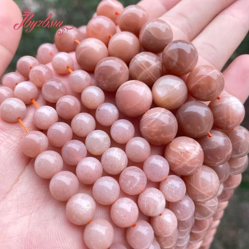 

6mm 8mm 10mm Round Pink Smooth Sunstone Natural Stone for DIY Accessories Necklace Bracelets Charms Jewelry Making Beads 15 inch