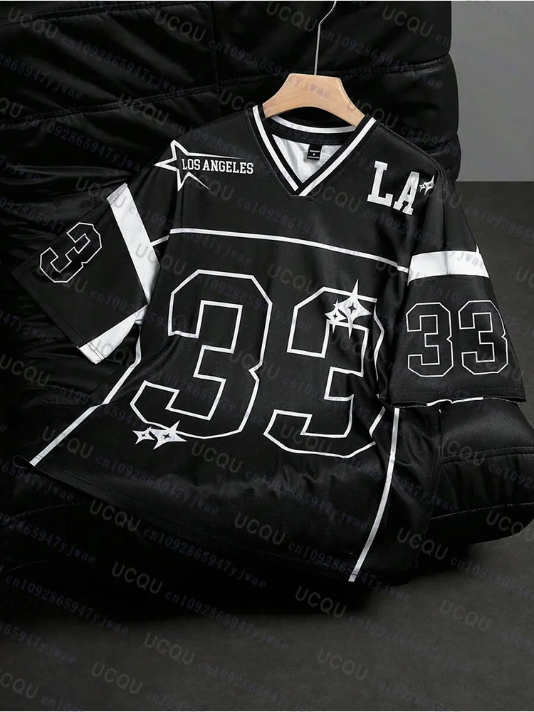 Los Angeles Black NO.33 Fußballtrikot Modisches Freizeit-V-Ausschnitt Sport-T-Shirt Übergroße Herrenbekleidung Streetwear Schnell Trocknende T-Shirts