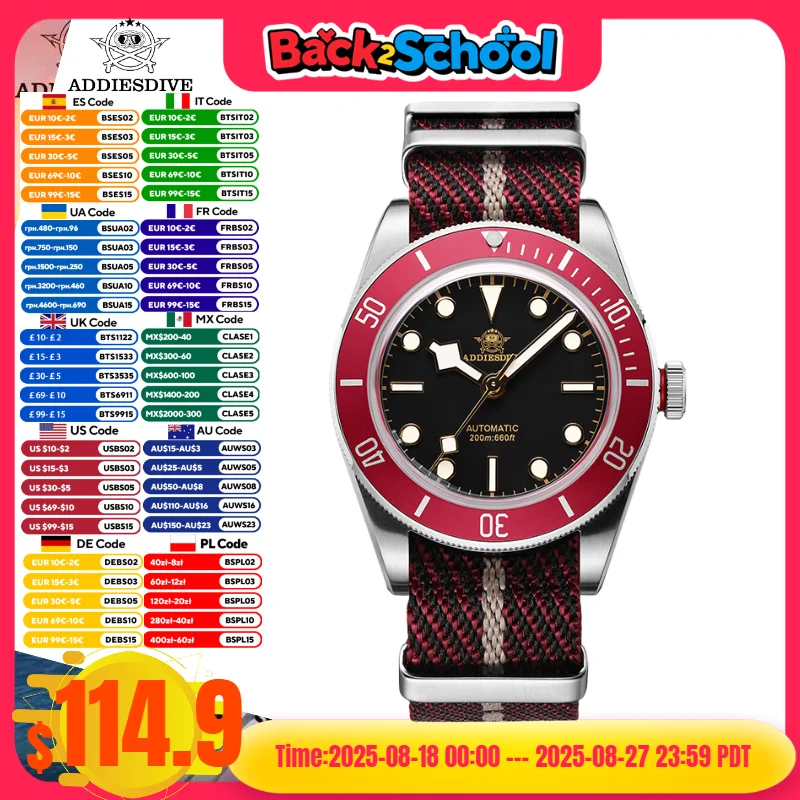 

ADDIESDIVE 39mm Watch For Men Sapphire Glass 20Bar Waterproof BGW9 Super Luminous 316L Steel Automatic Mechanical Watches