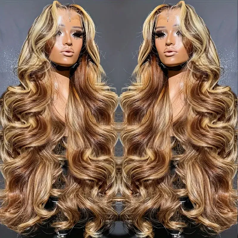 

13x4 Hd Highlight Ombre Body Wave Wigs Human Hair P4/27 Blonde Brown Wig13x6 Lace Frontal Wig 38 Inch Wigs For Women On Sale