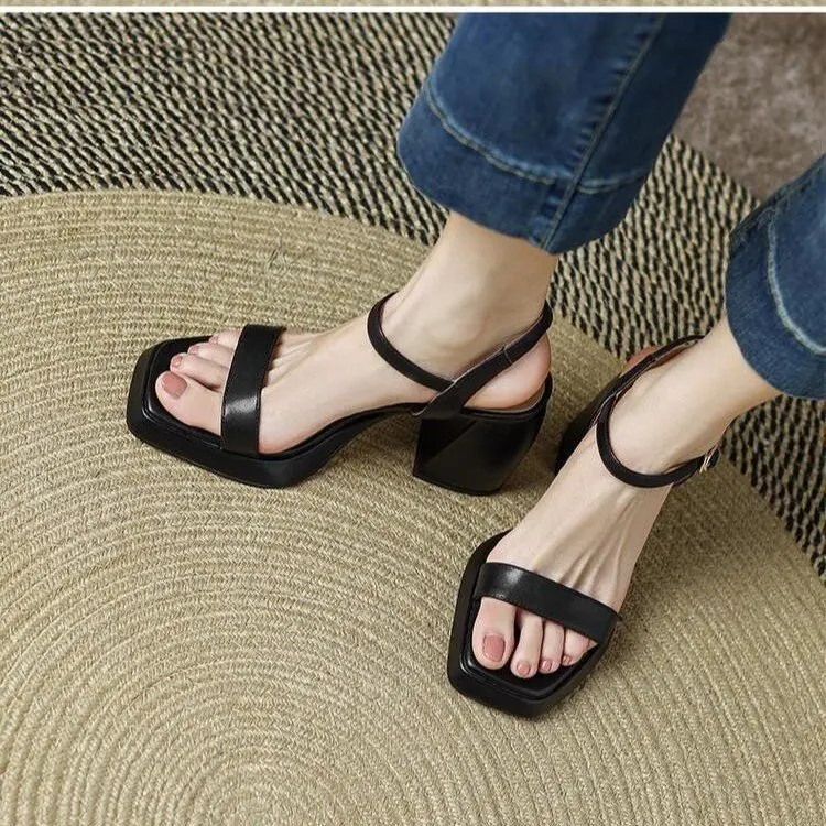 2024 Summer Luxury Sandals Anti-Skid Espadrilles Platform Sale Of Women\'s Shoes All-Match Block Heels Suit Female Beige Buckle S