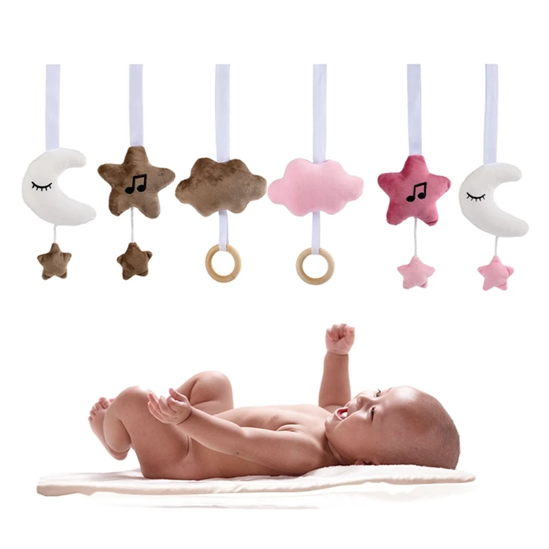 

Baby Play Gym Frame Wooden Activity Gym Frame Stroller Hanging Star Moon Pendants Toys Teether Ring Nursing Rattle Toys