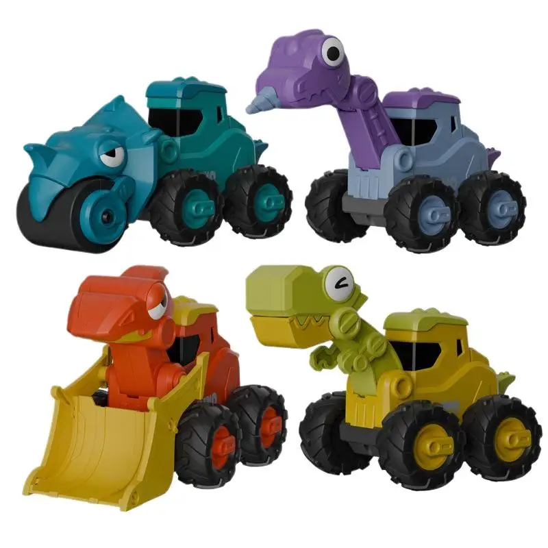 1 stks Druk Puzzel Dinosaurus Techniek Auto Model Plastic Kinderen Trek Speelgoed Auto Collectie Cartoon Kids Graafmachine Auto Speelgoed