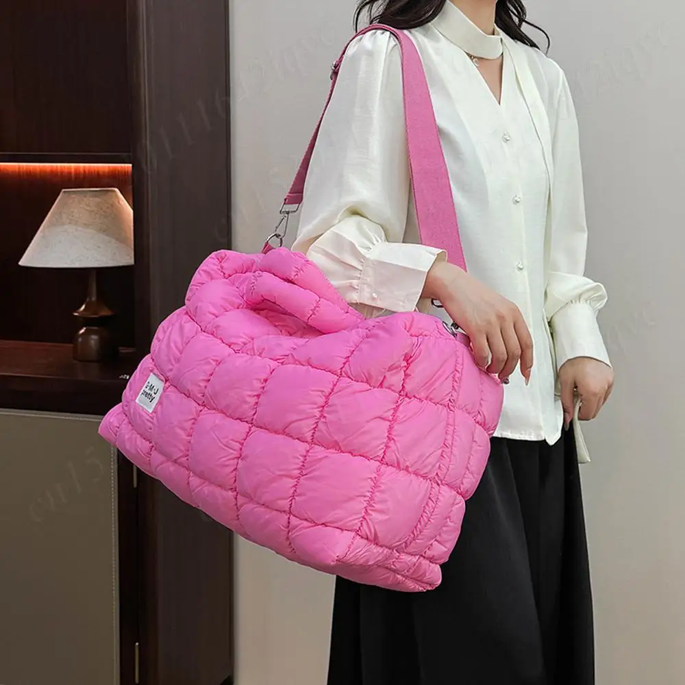 

Стеганая клетчатая сумка-пуховик на плечо, сумки через плечо, однотонные пышные сумки-тоут, женская повседневная дорожная сумка с верхней ручкой