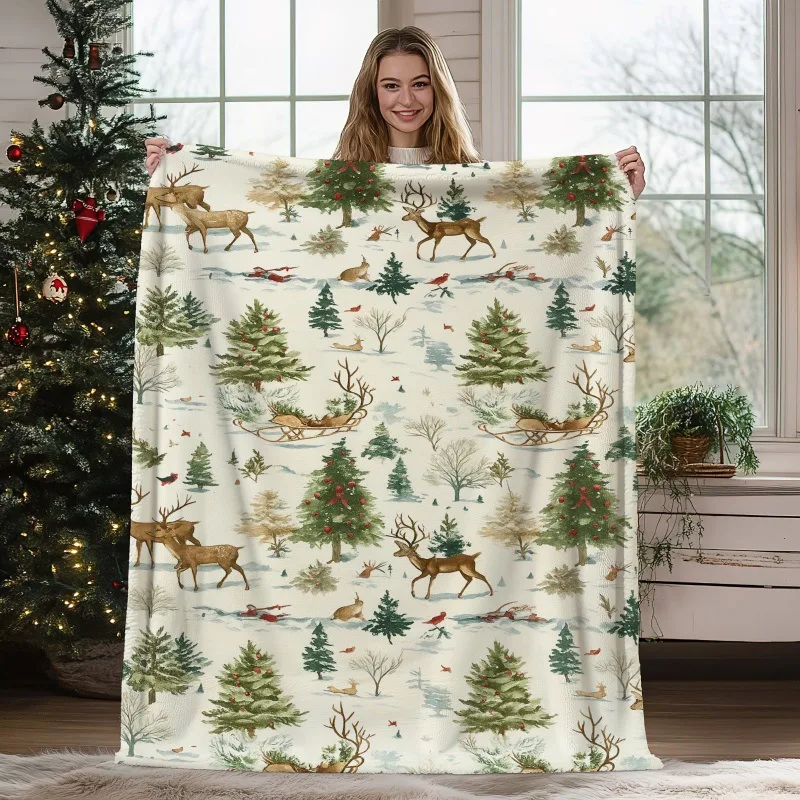 Luxury Christmas Blanket Dark Green Gold Star Tree Pattern Warm Throw For Luxury Living Room Sofa Bed Couch Home Decoration New