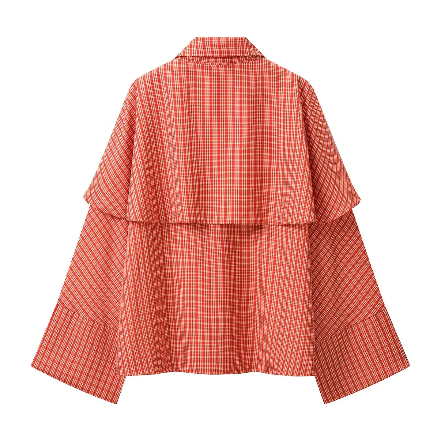 TFAFXY 2026 Frühling Herbst Lässiger Damen Karierter Schal-Mantel Einreihiger Loser Langarm Streetwear-Mantel – Detail 3